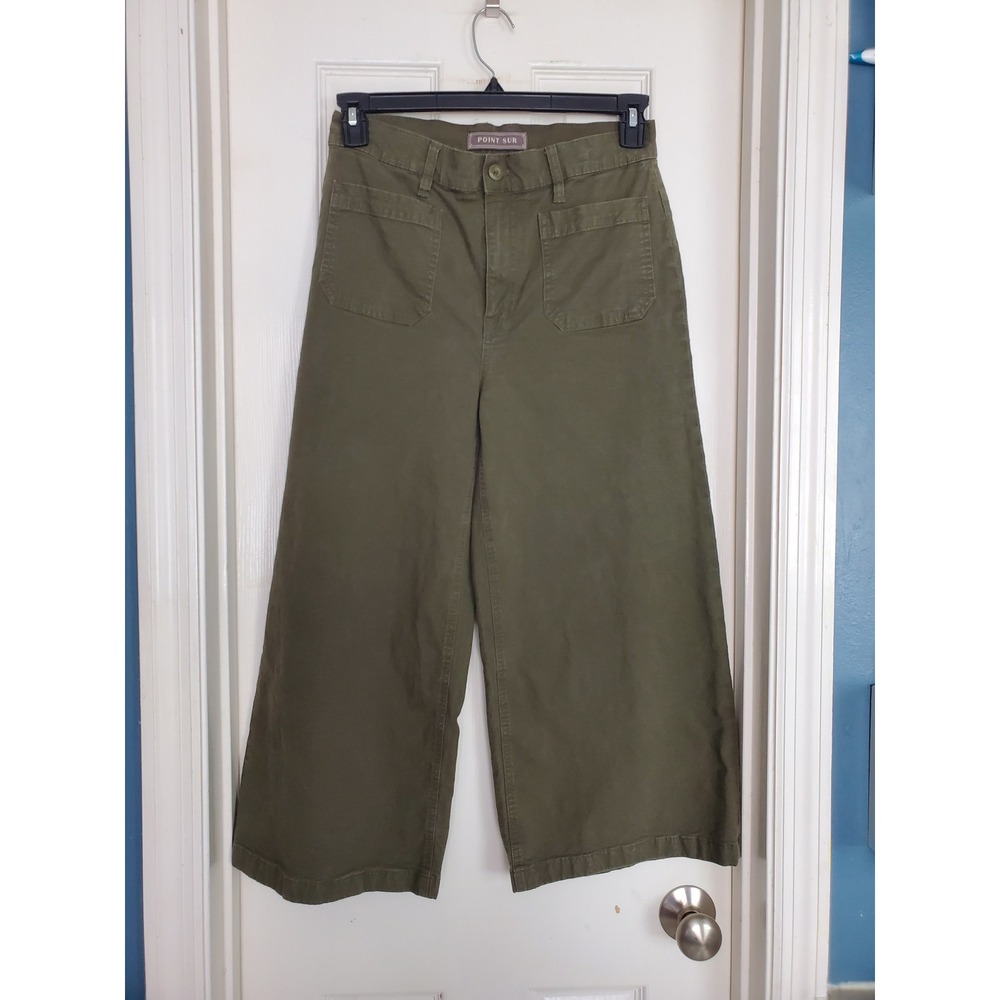 J. Crew Point Sur Wide Leg Crop Pants Olive Green Utility Chino High Rise 27
